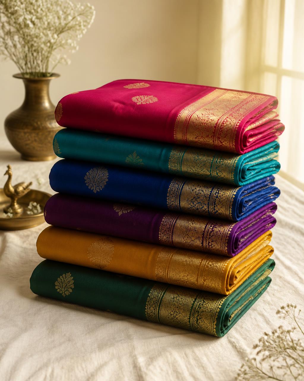 Handwoven silk saree in warm Indian light